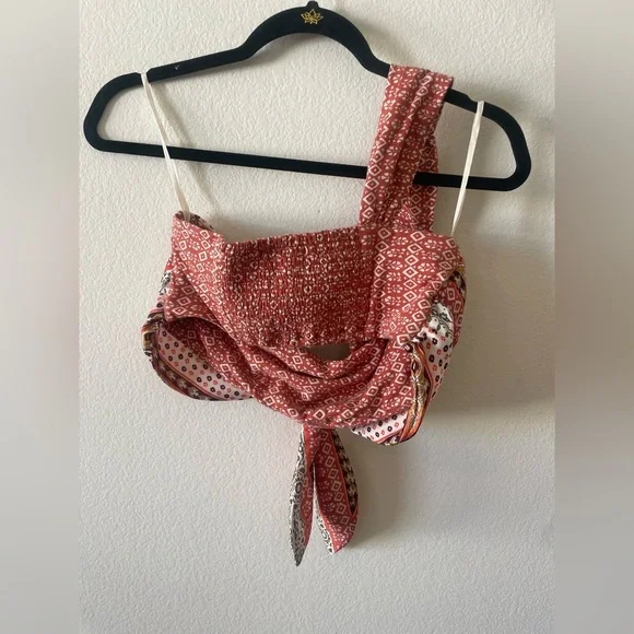 Anthropologie rustic orange aztec boho one shoulder bandeau with tie - Picture 6 of 6